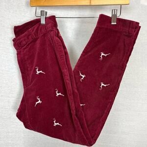 Women's Corduroy Pants with Embroidered Design - Red